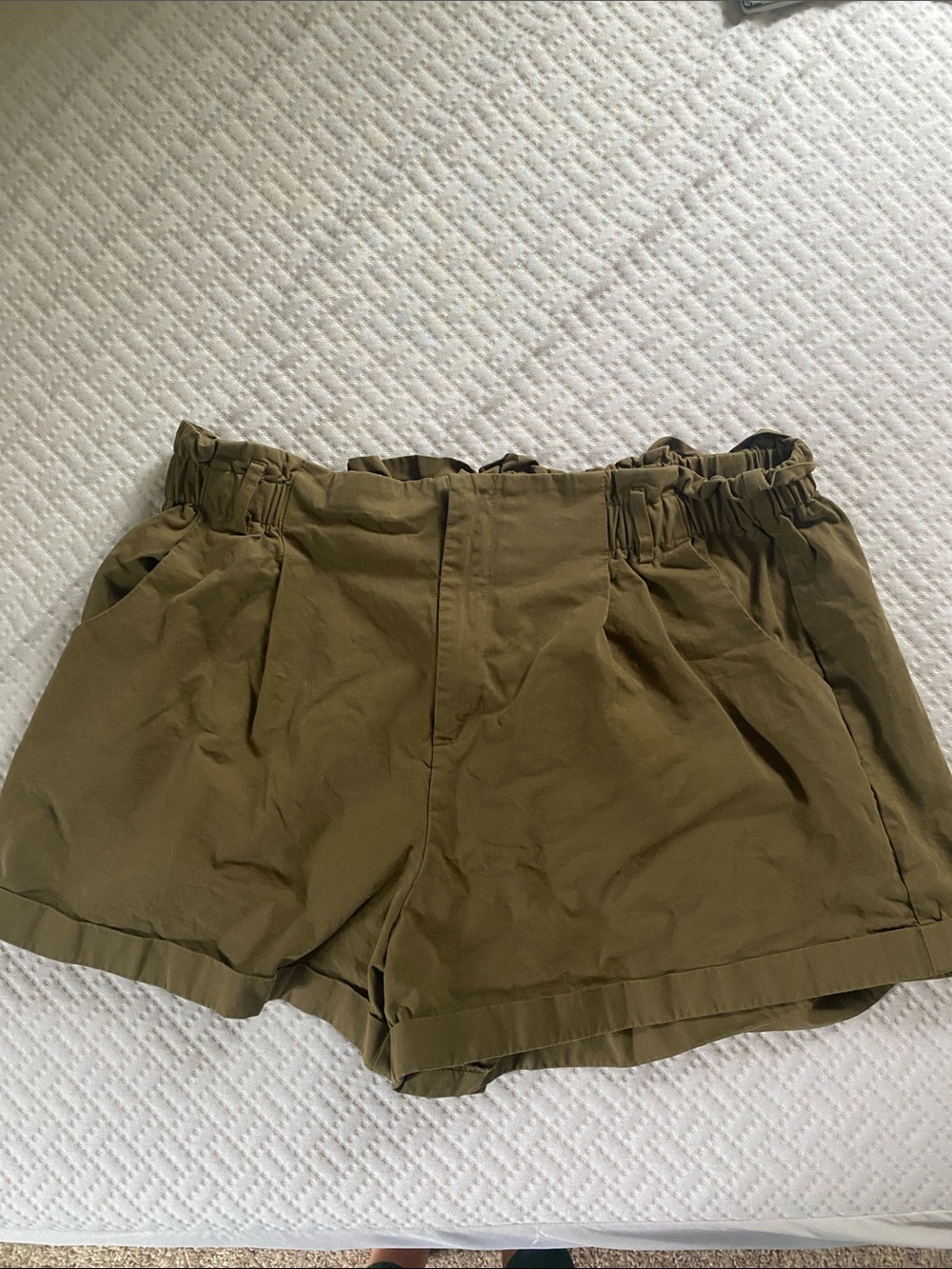 Cider Olive Green Paperbag Waist Shorts